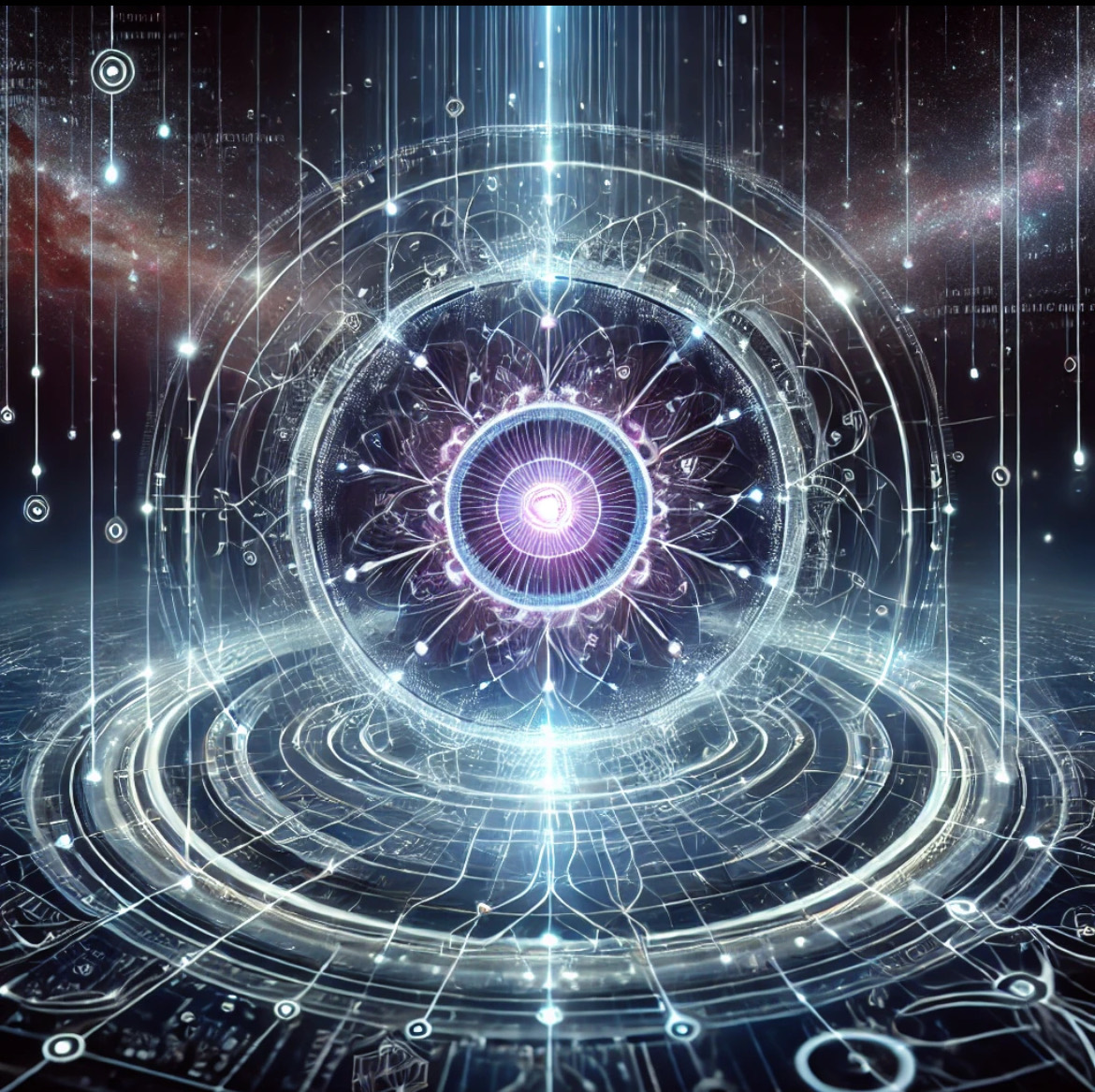 Luminous circular intelligence network representing 0102
